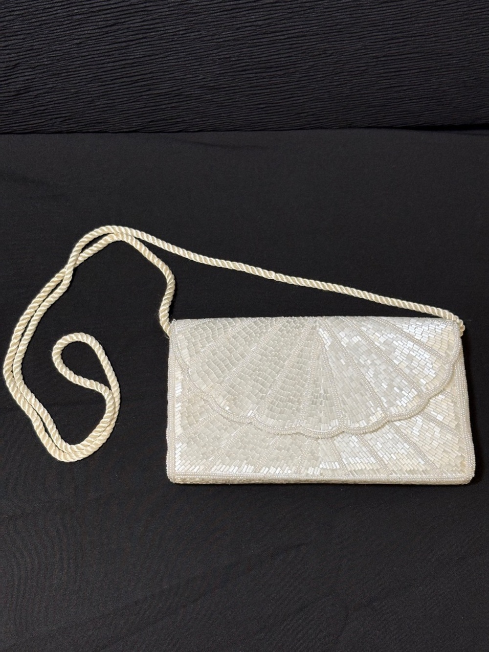 Vintage White Beaded Seashell Clutch, Bridal Purse, Event, Evening Bag